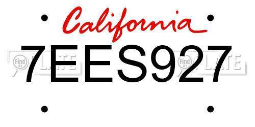 7EES927 California License Plate