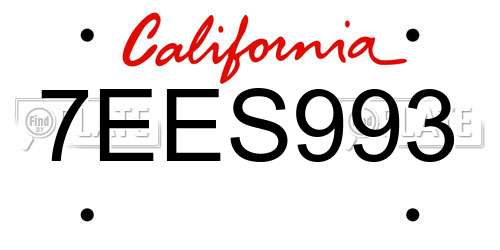 7EES993 California License Plate