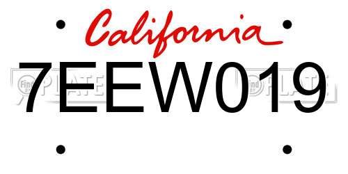 7EEW019 California License Plate