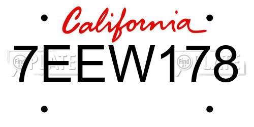 7EEW178 California License Plate