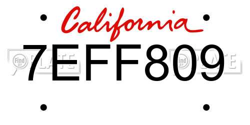 7EFF809 California License Plate