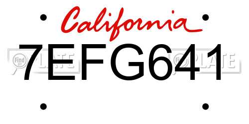 7EFG641 California License Plate