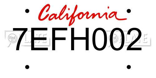 7EFH002 California License Plate