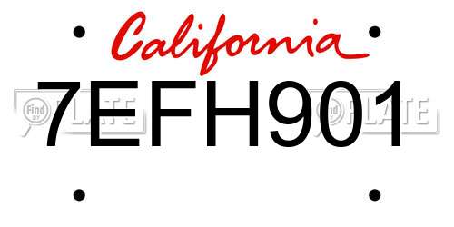 7EFH901 California License Plate