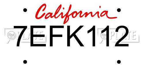 7EFK112 California License Plate