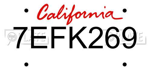 7EFK269 California License Plate