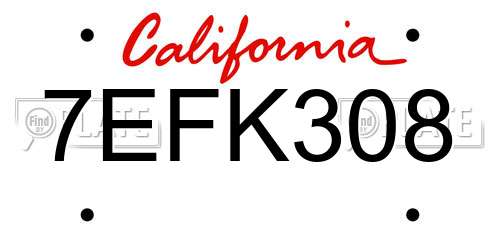 7EFK308 California License Plate