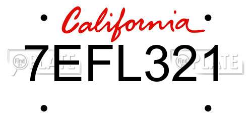 7EFL321 California License Plate
