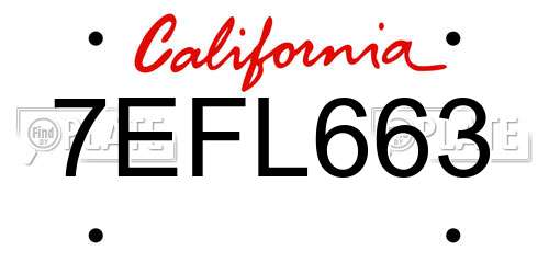 7EFL663 California License Plate