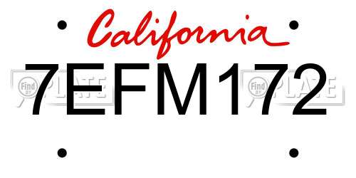 7EFM172 California License Plate