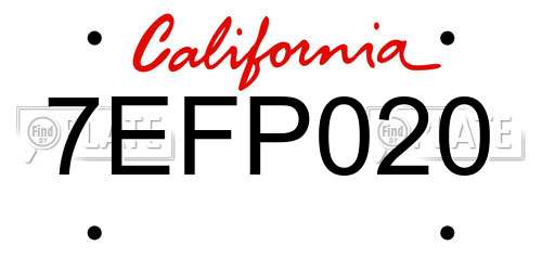 7EFP020 California License Plate