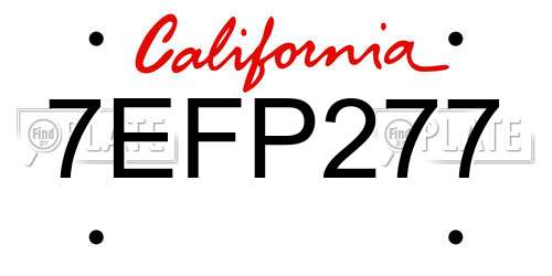 7EFP277 California License Plate
