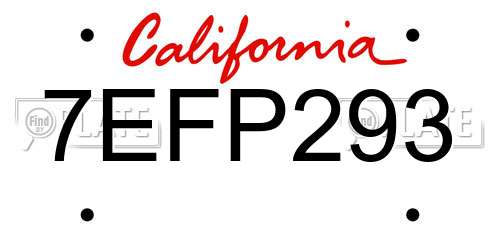 7EFP293 California License Plate