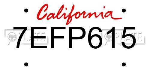 7EFP615 California License Plate