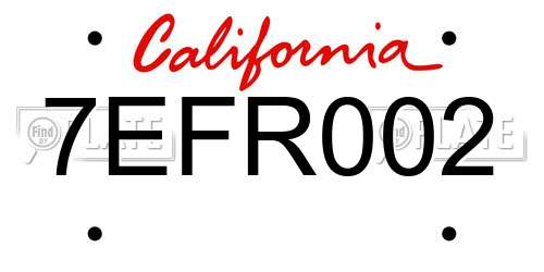 7EFR002 California License Plate