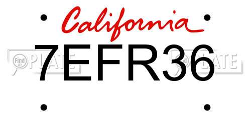 7EFR36 California License Plate