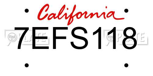 7EFS118 California License Plate
