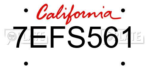 7EFS561 California License Plate