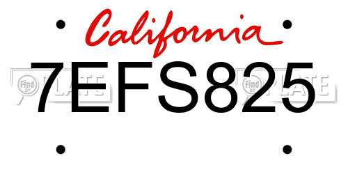 7EFS825 California License Plate