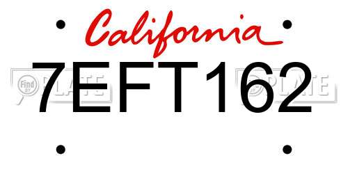 7EFT162 California License Plate