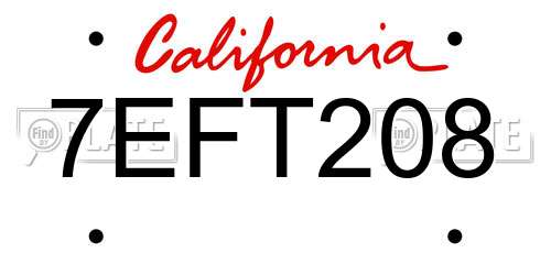 7EFT208 California License Plate