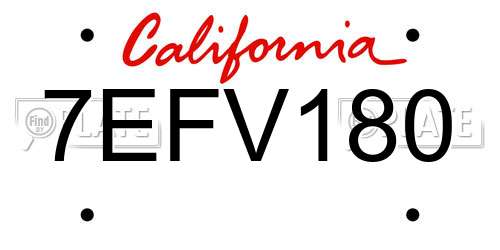 7EFV180 California License Plate