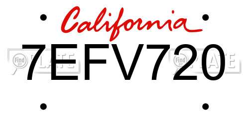 7EFV720 California License Plate