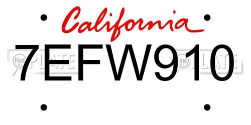 7EFW910 California License Plate
