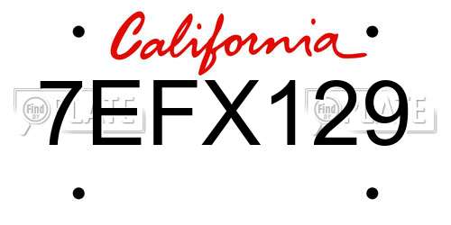 7EFX129 California License Plate