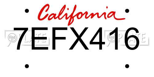 7EFX416 California License Plate