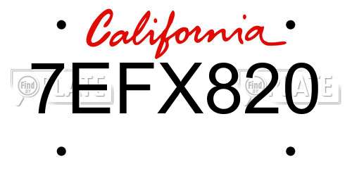 7EFX820 California License Plate