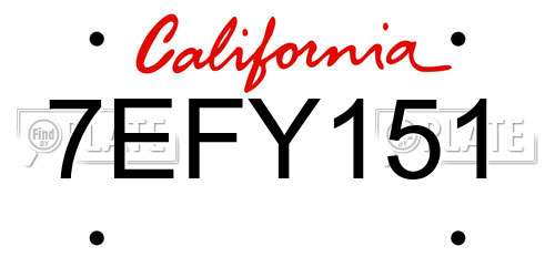 7EFY151 California License Plate