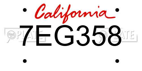7EG358 California License Plate