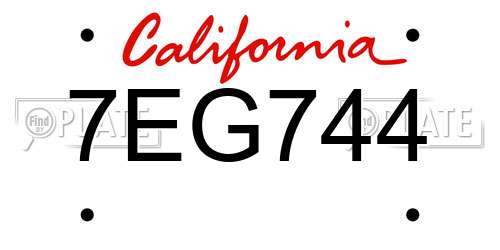 7EG744 California License Plate