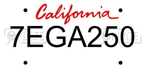 7EGA250 California License Plate