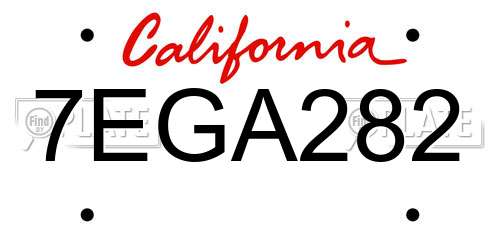 7EGA282 California License Plate