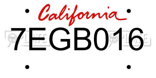 7EGB016 California License Plate