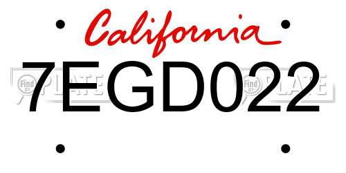 7EGD022 California License Plate