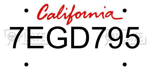 7EGD795 California License Plate