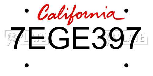 7EGE397 California License Plate