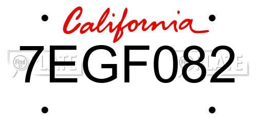 7EGF082 California License Plate