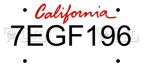 7EGF196 California License Plate