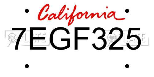 7EGF325 California License Plate