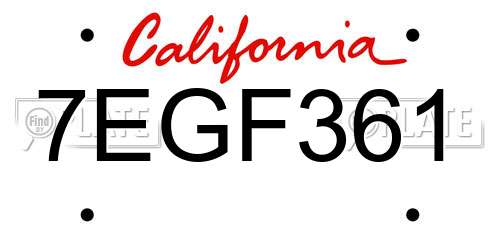 7EGF361 California License Plate