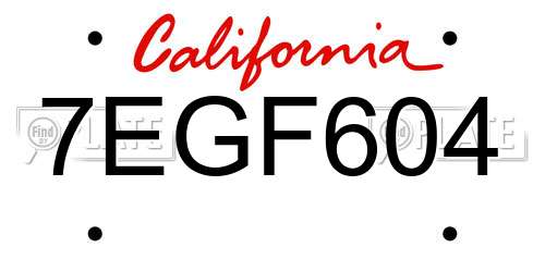 7EGF604 California License Plate