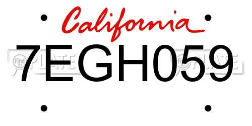 7EGH059 California License Plate