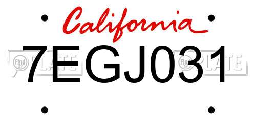 7EGJ031 California License Plate