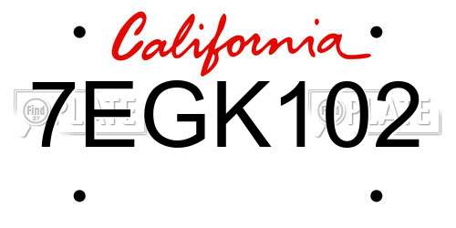 7EGK102 California License Plate