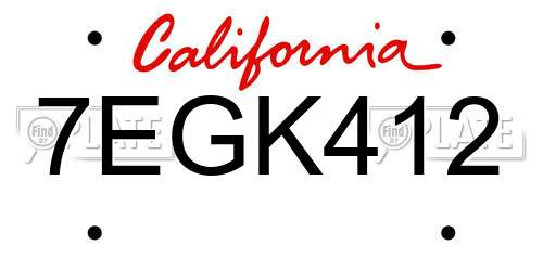 7EGK412 California License Plate