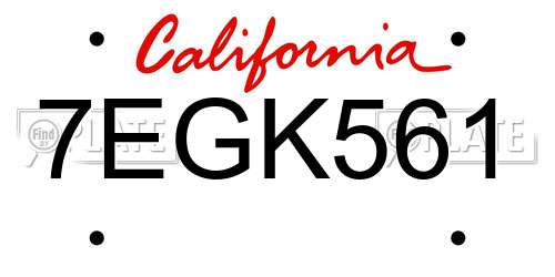 7EGK561 California License Plate